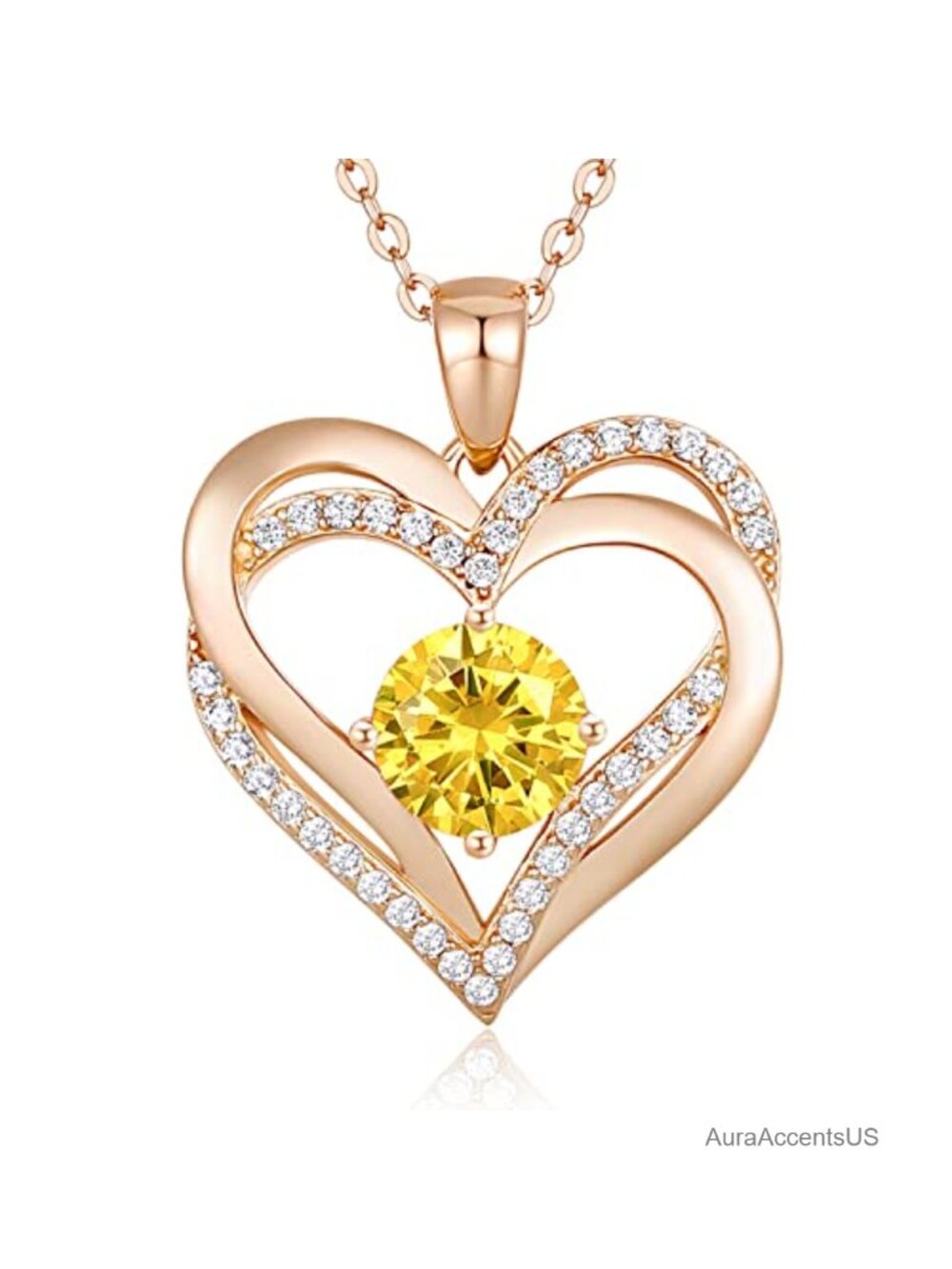 925 Sterling Silver Double Heart Birthstone Pendant Necklace for Women Gift